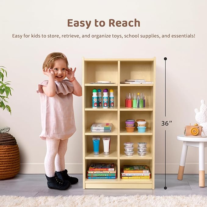 OOOK 10-Compartment Montessori Shelf Cubby Shelves, Cubby Storage Organizer for Classroom, Playroom, Living Room, Office, etc