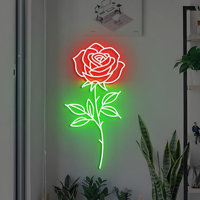 Rose Flower Neon Sign - Dimmable, Customizable Colors, Ideal Love Neon Sign & Neon Signs for Wall Decor, Perfect for Couples' Bedrooms, Wedding Spaces, Romantic Enthusiasts' Homes, Great Gift for Lovers & Romantic Style Fans