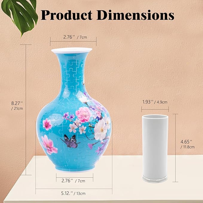 3D Puzzle Vase, 160 Curved Pieces DIY Flower Vase Craft Kit & 3D Puzzles for Adults, Creative Jigsaw Art Project Home Décor Centerpiece, for Women, Mom (Blue Sakura & Butterfly)