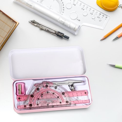 Compass Geometry Tool by [Brand Name] - Protractor & Compass Set with Metal Box | 8-Piece Math Kit for School Supplies