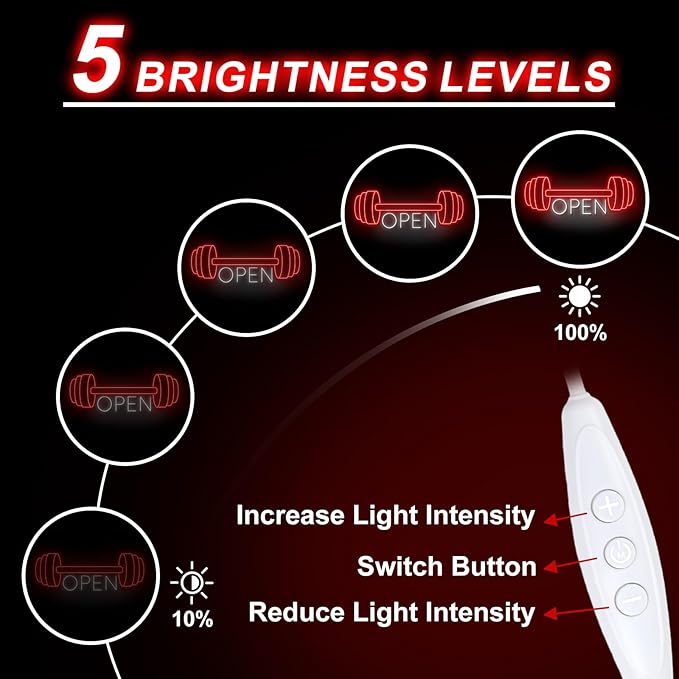 Red Gym Fitness Open Neon Sign, Gym open Led Sign, Weightlifting Led Light, Barbell Neon Light, gym Open Wall Art Decor, House Wall Signs Decor for Business Window Open Signs, Fitness Club Decor