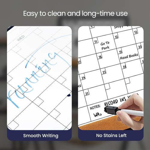 Regine Switzerland Dry Erase Calendar Cork Board Combo - 18x24 Inches Magnetic Whiteboard for Home & Office