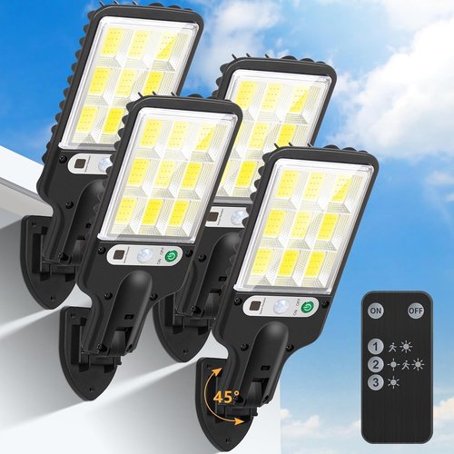 Flumy Solar Powered Outdoor Street Lights - 108 Motion Sensor Flood Lights, 6500K, IP65 Waterproof | 4 Pack