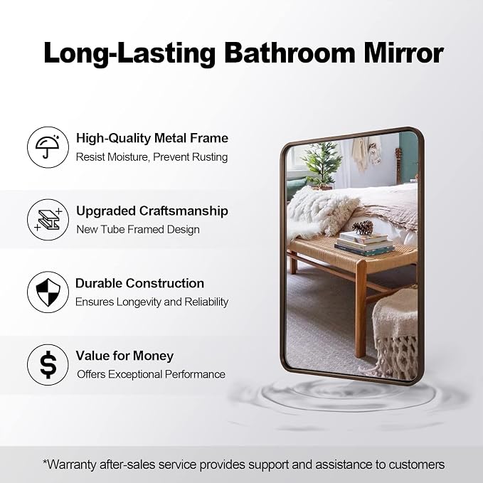 ANDY STAR Bronze Bathroom Mirror, 30x36 InchRounded Rectangle Oil Rubbed Bronze Mirror, Bronze Mirrors for Wall Metal Framed, Iron Tube, 1’’ Deep, Wall-Mounted Horizontally/Vertically