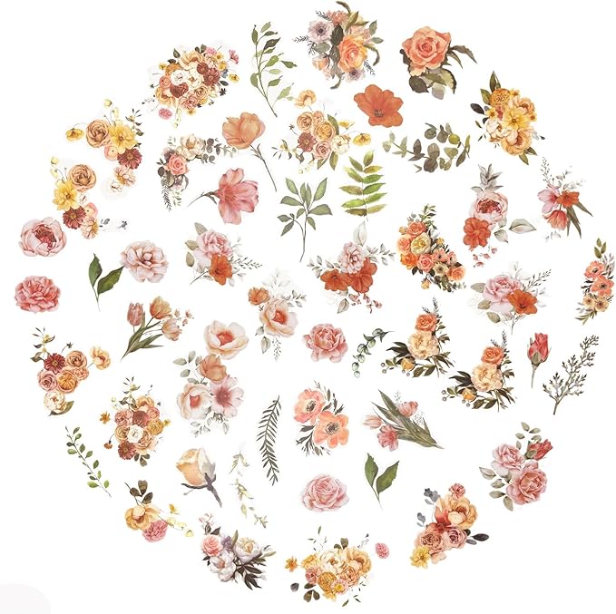 Obujopal 100 Pcs Natural Botanical Flower Stickers, Wildflower Stickers for Scrapbooking Junk Journal Notebook Diary Planner Letter Envelope Water Bottle Phone Case Craft Decoration (Wildflower)