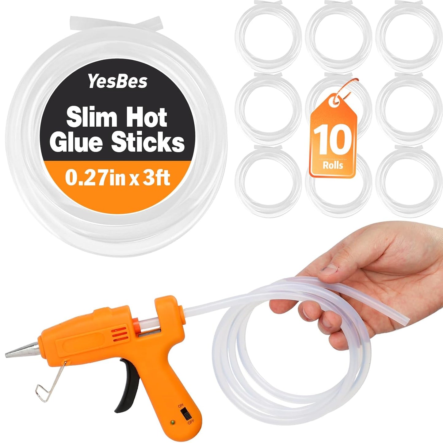 Skiennix Mini Hot Glue Sticks - 10 Pack, 3 FT Long x 0.27" Diameter for Versatile Use in Crafts & Repairs