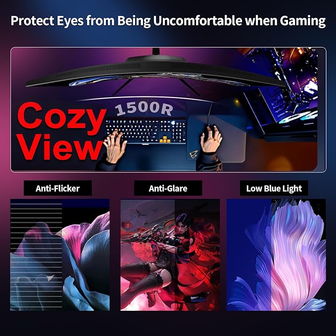 ZZA 32 Inch Gaming Monitor 160HZ,Curved Monitor 4k UHD(3840 * 2160P) VA Screen, 1500R Curved, Computer Moniter, Supports AMD Freesync, 120% sRGB, Built-in Wall Mountable Installs(HDMI 2.1/DP 1.4)