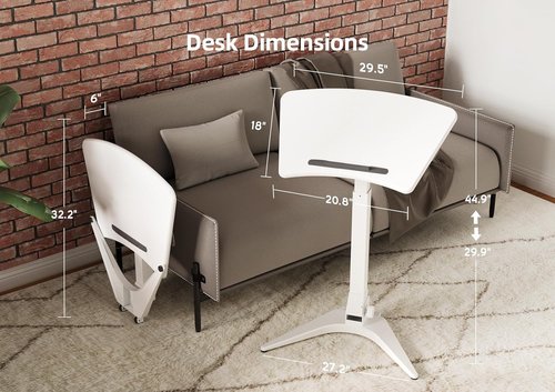 Claiks Mobile Standing Desk - Portable Rolling Workstation with Pneumatic Height Adjustment | White