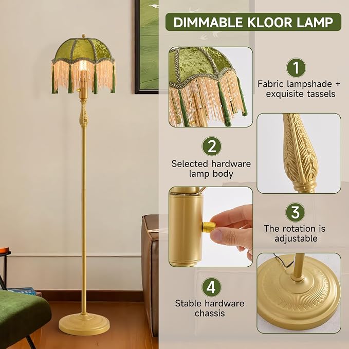 Vintage Floor Lamp - 62.6" Mid-Century Modern Standing Light Nordic Reading Lamp for Living Room/Bedroom/Office/Dorm | Classic Luxe Design
