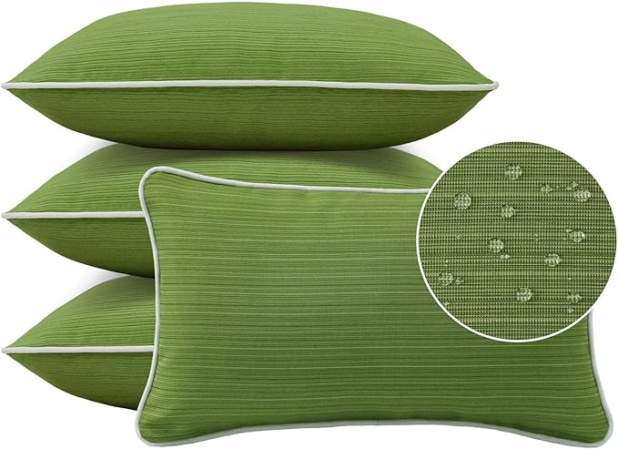 Unimatta Decorative Outdoor Water Repellent Throw Pillows with Inserts, Set of 4, 20" x12" Pillows for Patio, Backyard, Bed, Couch, and Patio Furniture, Lawn Green