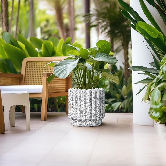 Ceramicfor Ceramic Planter for Indoor Plants - 12 Inch Plant Pot Indoor with Drainage Hole, Large Ceramic Flower Pots Outdoor, Fluted Round Planter, Home Decor, Gardening Gifts, Black and White
