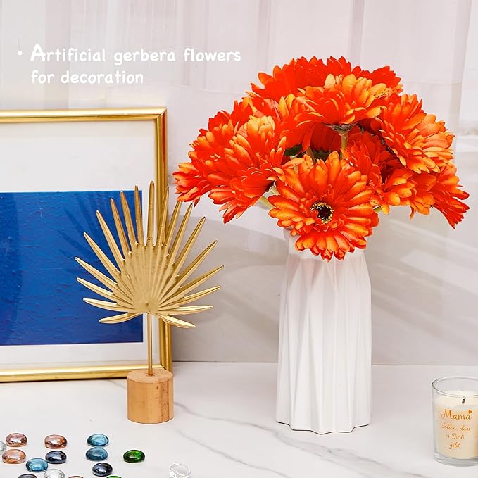 WILLBOND 24 Pieces Artificial Gerbera Daisies Flowers Fake Daisy Faux Boho Daisy Flowers Bouquet 15 in for Boho Birthday Decorations Wedding Home Decor (White,Pink,Yellow,Orange,Rose,Coral)