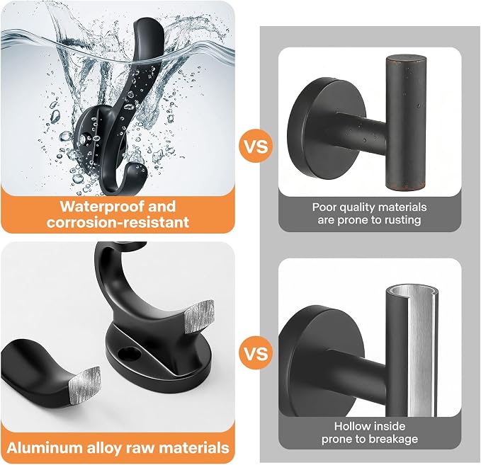 Coat Hooks Heavy Duty - Easy to Install Metal Towel Hooks Screw-in Wall Hooks for Hanging Hat, Towel, Key, Robe, Scarf, Bag, Cap (4 PCS Black)