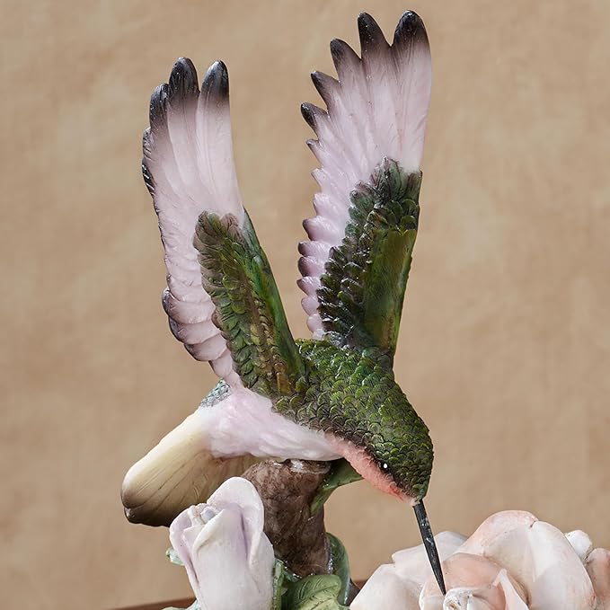 Touch of Class Fluttering Hummingbird with Roses Table Sculpture in Pastel Hues - Decorative Room Decor for Bedroom, Bathroom, Living Room, Kitchen - Floral Figurine