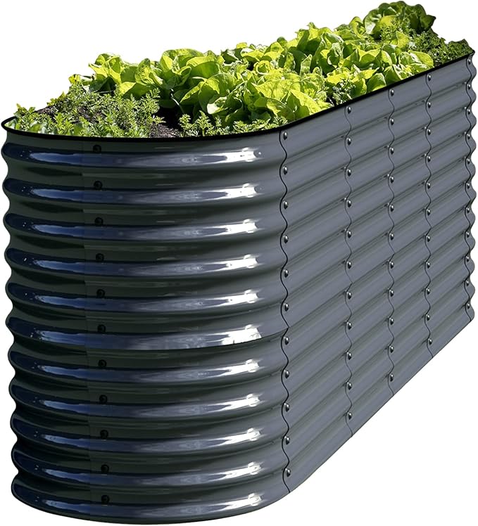 Olle Galvanized Raised Garden Bed Outdoor 32" Tall 12 in 1 Metal Raised Garden Planter Raised Bed for Growing Flowers Herbs Vegetables Bed Raised, Midnight Grey 32" Tall
