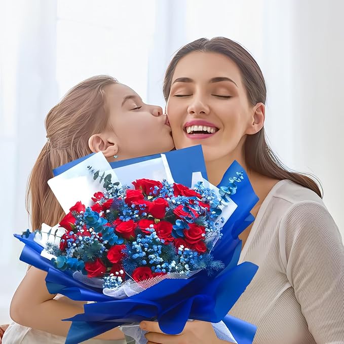 DEWJDFSC 20 Sheets Flower Wrapping Paper,Waterproof Floral Korean Bouquet Wrapping Paper, Florist Supplies, Suitable for Flowers Gift Packaging （Blue-2）