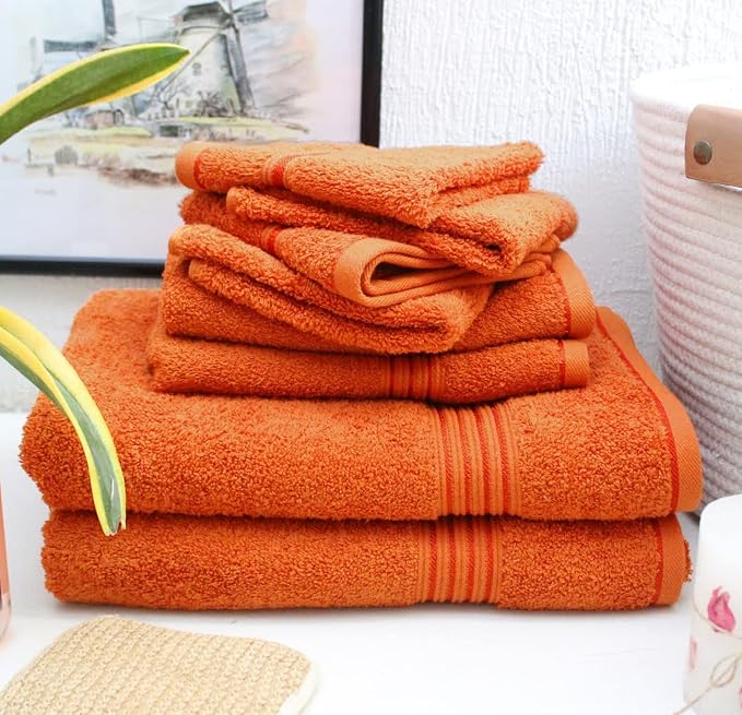 Orange Bath Towels for Bathroom – 100% Cotton, Thick, Soft, Luxury Bath Towels Set with 2 Extra Large Bath, 2 Hand, and 4 Washcloths – Plush, Absorbent, and Hotel-Quality Towels for Bathroom & Spa