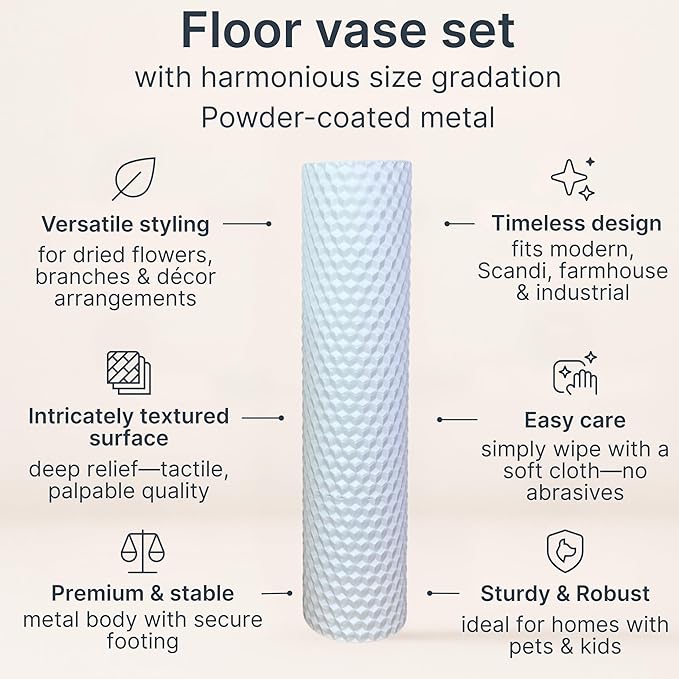 Leewadee White Tall Floor Vase, Set of 2 Decorative 24/19″ Large White Vases from Metal for Home Decor Living Room, Style with Pampas Grass for Modern, Vintage, Rustic or Farmhouse Room Decor