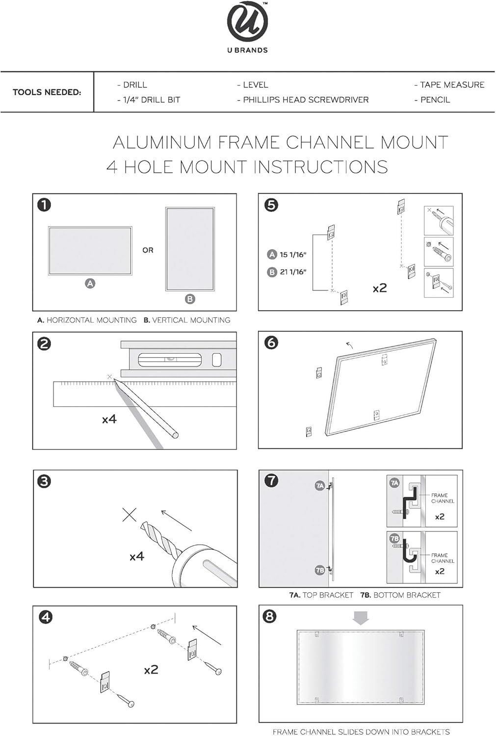 U Brands Magnetic Dry Erase Calendar Board - 4-in-1 Design | 36" x 48" with Silver Aluminum Frame