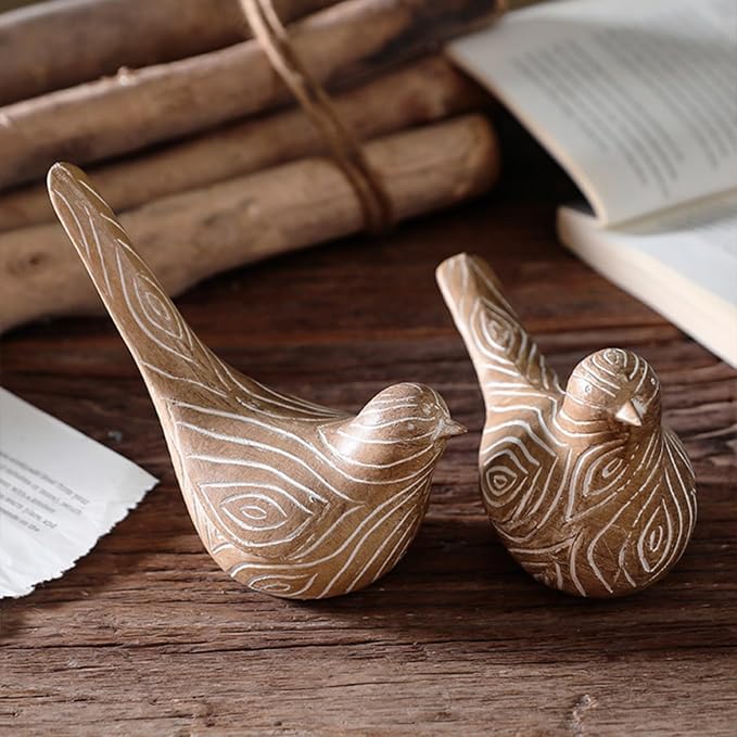Boho Bird Statue, Vintage Bird Figurine Sculpture for Home Decor, Shelf Decor, Living Room, Bedroom, Office, Decorative Bird Gift for Women - Vintage Pair