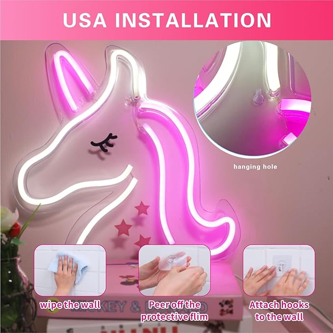 Unicorn Neon Light, LED Neon Sign Night Light, Cute Unicorn Light Sign for Girls Room, Birthday Christmas Gift, Wedding, Party Wall Decor