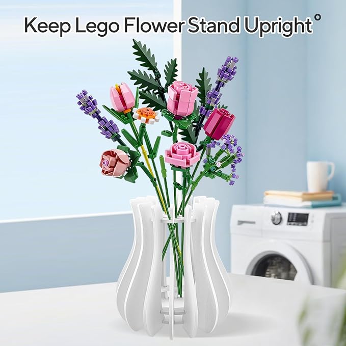 Wooden Vase for Lego Flowers - Wooden Vase for Lego Bouquet, Wood Vases Puzzle Set for LegoRoses Sunflower Tulips, Vases Kit for Artificial Bouquet Arrangement Home and Office Decoration (White)