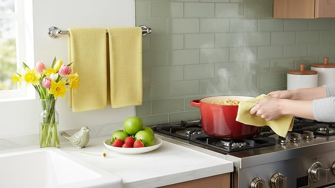 Serafina Home Light Butter Yellow Kitchen Hand Dish Towels: Oversized 28" x 18",100% Cotton Cloth Soft Cleaning Drying Absorbent Textured Design, Set of 3 Multipurpose for Everyday Use (Pale Yellow)