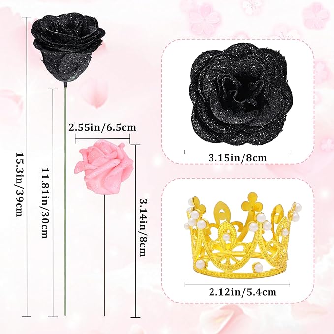 Waipfaru 36+20 Glitter Roses Bouquet, DIY Fake Flowers Bouquet, Craft The Initials of Your Loves' Name with Artificial Rose Bouquet for Valentines, Anniversary, Wedding, Black & Pink