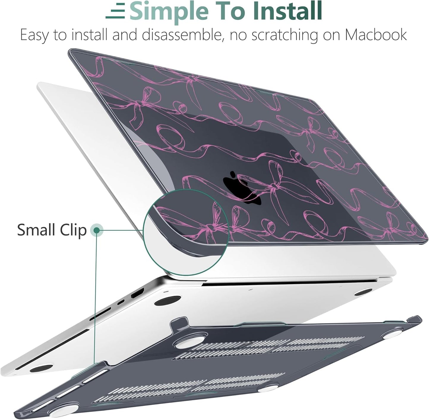 TWOLSKOO MacBook Pro 14 Inch Case - Sparkly Bows Design with Hard Shell, Keyboard Cover & USB Adapter