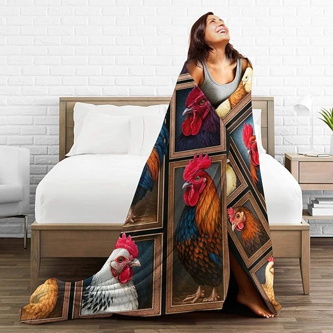 Rooster Blanket Chicken Throw Blanket Farm Animal Soft Cozy Fleece Fuzzy Stuffed Plush Flannel Gifts for Girls Women Boys Kids Adults 50"X60"