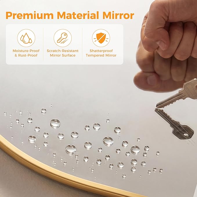 Arched Gold Bathroom Mirrors for Wall, 24x36-Inch Wall Mirror for Over Sink, Vanity Mirror with Matte Metal Frame and HD Shatter-Proof Glass for Entryway, Living Room, Bedroom