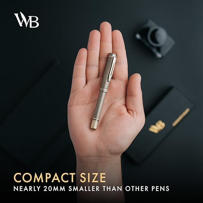 Wordsworth and Black Fountain Pen Mini EDC: Luxury Bronze Heavy Pocket Pen, Medium Nib, 6 Ink Cartridges, Ink Converter, Travel Refillable Writing Pen Gift Set, Men & Women