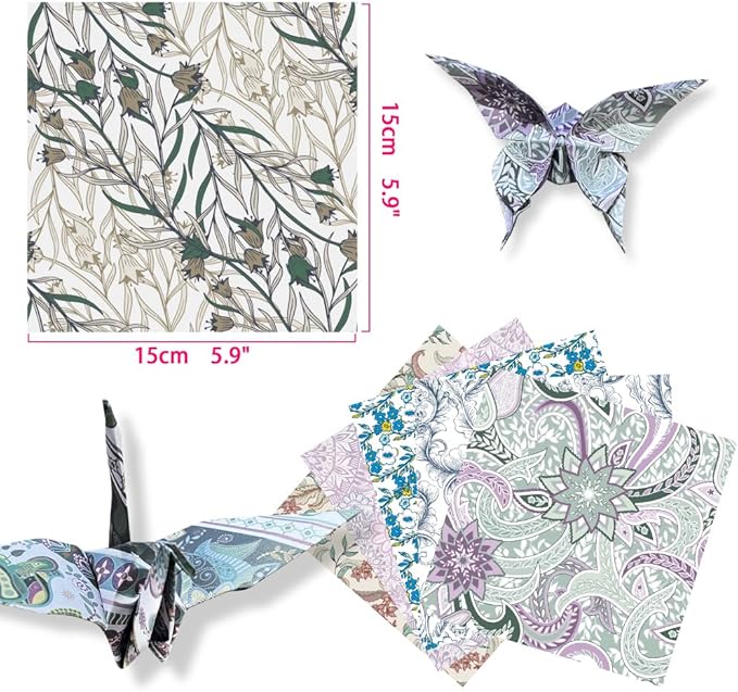Square Origami Paper 6x6 Double Sided 50 Sheets 50 Colors 70GSM Origami Kit Japanese Chiyo Easy Fold Arts Crafts DIY Handwork Baroque