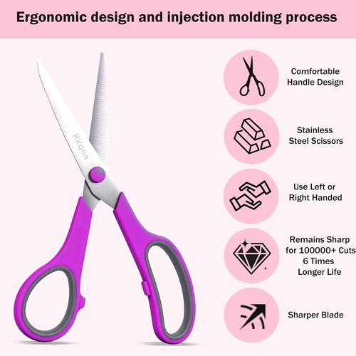Rkqoa 8" All-Purpose Scissors - High-Performance Stainless Steel Shears Set with Comfort Grip | Right/Left Handed