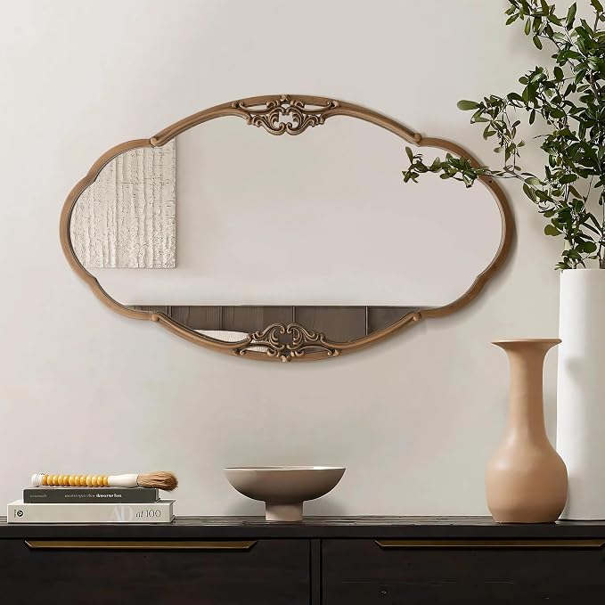 Besdomus Vintage Gold Wall Mirror: 33"x19.5" Baroque Antique Mirror - Vertical or Horizontal Hanging for Entryway/Bathroom/Living Room Wall Mounted - Ideal for Home Decor Enthusiast