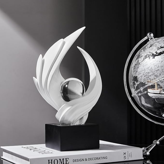 FJS Modern White Statue Table Decor for Living Room, Abstract Art Table Decor Accents, Resin Sculptures Home Decorations for Bookshelf TV Stand Living Room Dining Room Office