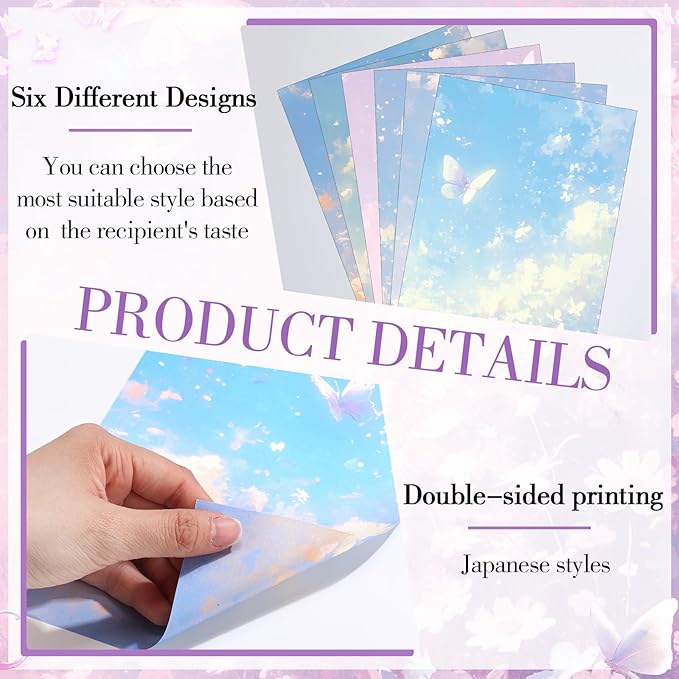 Supervitae 120 Pack Watercolor Butterfly Letter Writing Stationery Paper, 8.27 x 5.51 Inch Double Sided Decorative Letter Sheets for Writing Printing Crafts, 6 Watercolor Design (Watercolor Butterly)