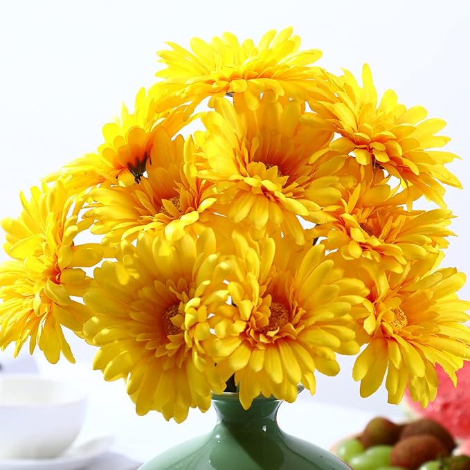 TOPIA Artificial African Daisy Flowers - Silk Gerbera Daisies Pack of 20 (Yellow)