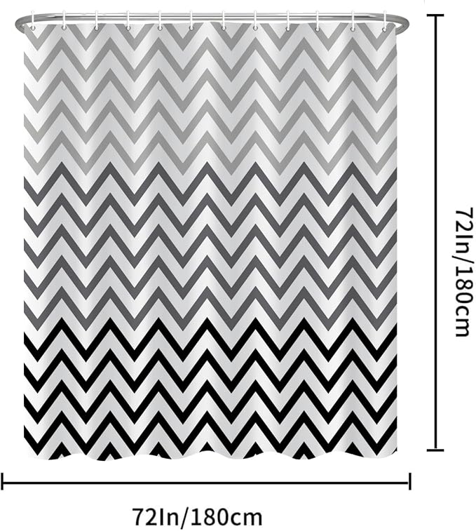 Black and White Grey Striped Shower Curtain Geometric Abstract Boho Bohemian Mid Century Modern Minimalist Shower Curtains for Bathroom Farmhouse Waterproof Fabric Shower Curtain Set 72x72 Inches