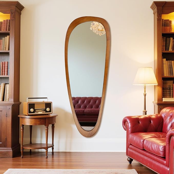 BOMINICA Full Length Irregular Wall Mirror, 60" x 22" Wooden Full Body Mirror Wall Mounted, Large Decorative Floor Mirror for Living Room, Bedroom, Entryway, Farmhouse, Home Decor