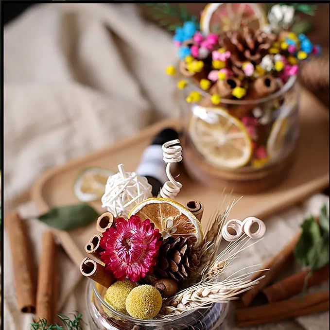 DIY Dried Flower Aromatherapy Kit with Natural Plant Essential Oils, Naturally Dried Flowers and Herbs Ornaments for DIY Flower Craft, Vintage Holiday Decor, Christmas (#B)