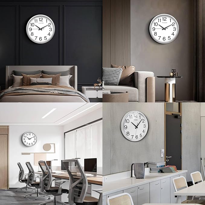 Wall Clock, 18 Inch Large Dial Non-Ticking Silent Battery Operated Quality Analog, Ultra-Quiet Movement Quartz, Timeless Stylish Clock, Ideal Modern Home, Office Décor (Sliver)