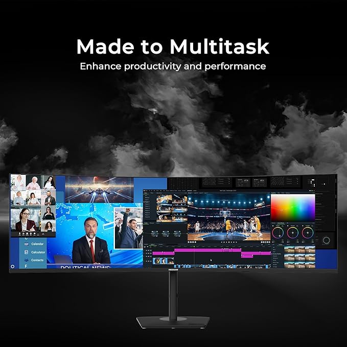 Deco Gear 49″ Curved Ultrawide Dual-QHD Monitor | 5120×1440 32:9 HDR400 | 120Hz VA Panel | USB-C 65W PD, FreeSync, PBP/PIP, KVM Switch | Built-in Speakers & Ergonomic Stand