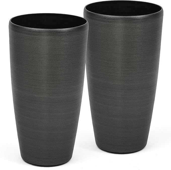 22.8" Tall Planters Set of 2, High-Density Resin Brushed Outdoor Pots for Plants, Versatile Indoor/Outdoor Flower Pots w/Drainage Hole for Patio Garden Porch & Living Room Decor, Ideal Gift
