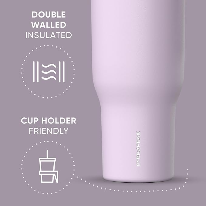 Hydrapeak Voyager 40 Oz Stainless Steel Tumbler with Handle, Insulated Water Bottle With Straw & Lid, Cupholder Friendly Reusable Travel Mug (Blush)