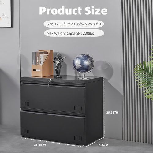 Guizeeopo Metal File Cabinet - 2-Drawer Lateral Office Storage with Lock | Heavy Duty, Black