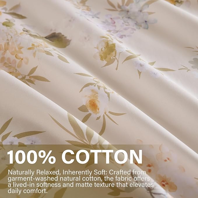 100% Cotton Duvet Cover King Size – Elegent Yellow Floral Duvet Cover Set with Zipper Closure & Corner Ties, 3-Piece Luxury & Silky Soft Bedding Set for All Seasons