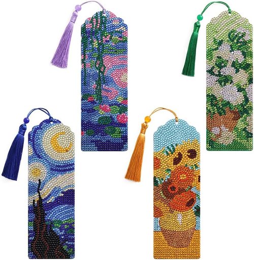 Icceemee Diamond Painting Bookmarks - 4 Pcs DIY Art Kits for Book Lovers | Unique Oil Painting Themes