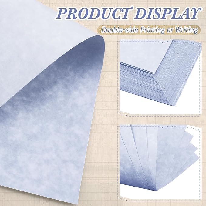 Epakh 150 Pcs Old Age Parchment Paper 8.5 x 11 Inch Standard Letter Vintage Colored Old Parchment Semblance Double Side Printing Paper (Blue)