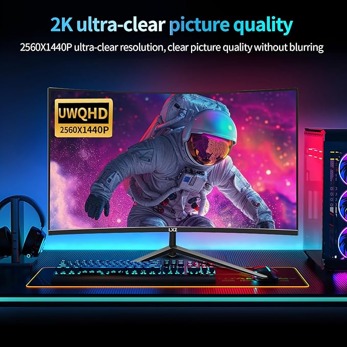 LXZ 32 Inch Curved Gaming Monitor, 165Hz 1800R QHD (2560x1440) 2K Computer Monitor with FreeSync, DP/HDMI, 122% sRGB Coverage, Wall Mountable, Eye Care for Home Office & Gaming